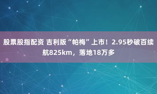 股票股指配资 吉利版“帕梅”上市！2.95秒破百续航825km，落地18万多